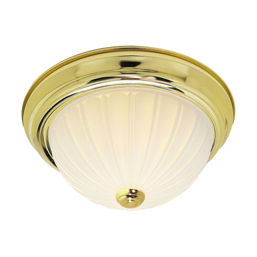 Satco | SF76-124 | 2 Light 11" Flush Frosted Melon Glass Polished Brass