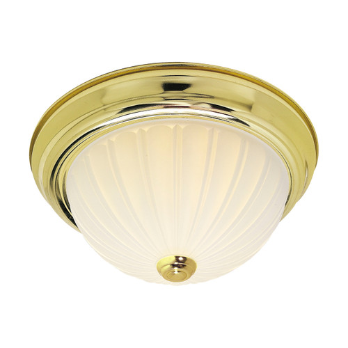 Satco | SF76-128 | 3 Light 15" Flush Frosted Melon Glass Polished Brass