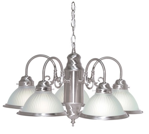 Satco | SF76-695 | 5 Light 22" Chandelier Frosted Ribbed Shape Brushed Nickel Finish