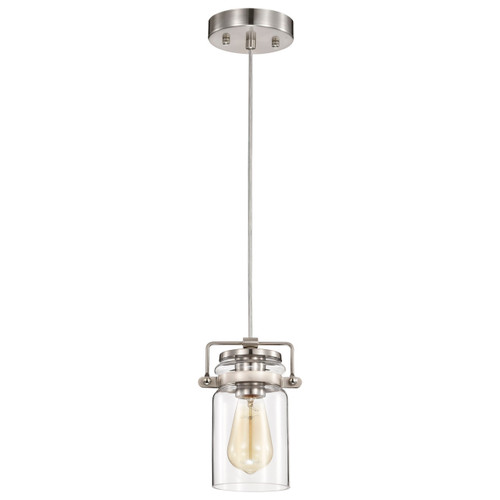 Satco | 60-6736 | Antebellum 1 Light Mini Pendant Brushed Nickel/Clear Glass