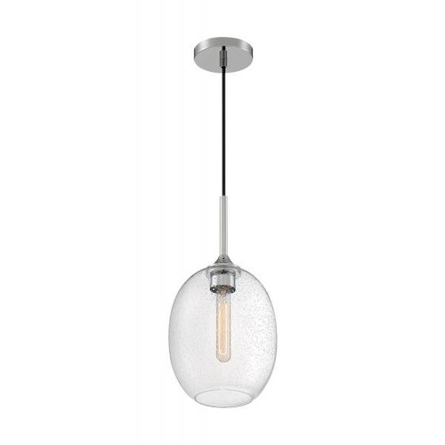 Satco 60-7036 | Aria; 1 Light; Small Pendant Fixture; Polished Nickel Finish with Clear Seeded Glass