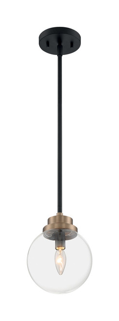 Satco | 60-7121 | Axis 1 Light Pendant Fixture Matte Black Brass Accents