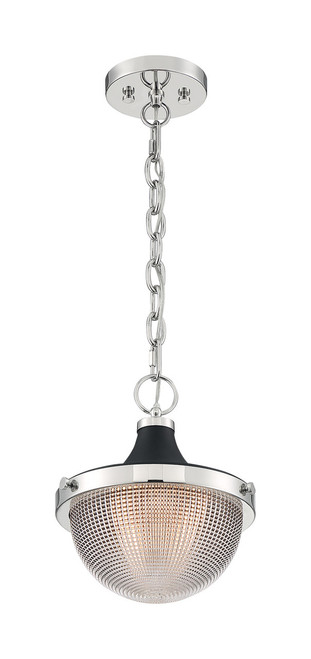Satco | 60-7069 | Faro 1 Light Small Pendant Polished Nickel Black Accents