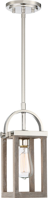 Satco | 60-6484 | Bliss 1 Light Mini Pendant Driftwood Finish with Polished Nickel Accents