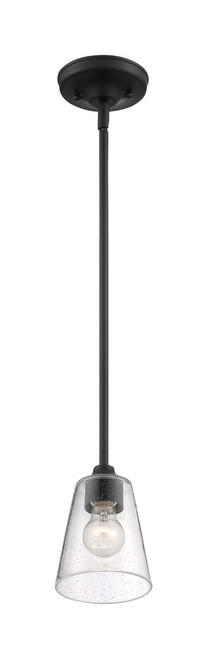 Satco | 60-7280 | Bransel 1 Light Mini Pendant Matte Black/Seeded Glass