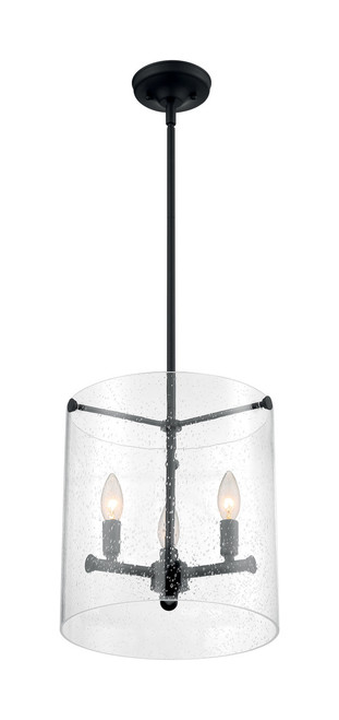 Satco | 60-7287 | Bransel 3 Light Pendant Matte Black Seeded Glass