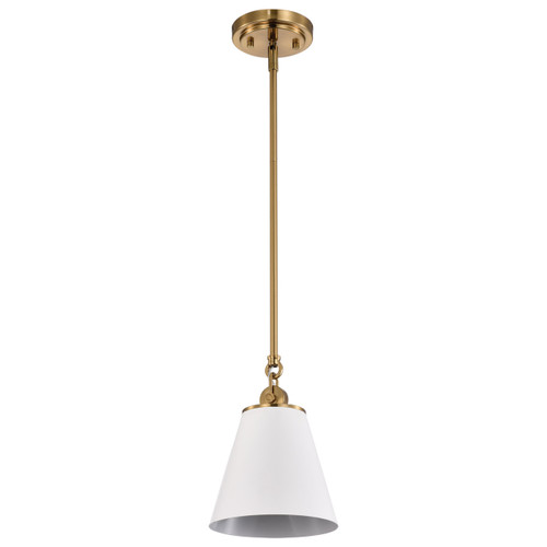 Satco | 60-7409 | Dover 1 Light Small Pendant White Vintage Brass