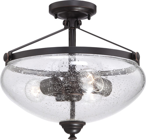 Satco | 60-5544 | Laurel 3 Light Semi-Flush with Clear Seeded Glass
