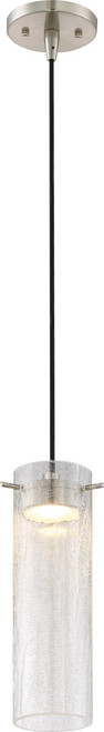 Satco | 62-952 | Pulse LED Mini Pendant Clear Crackle Glass Brushed Nickel