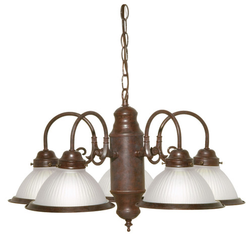 Satco | SF76-694 | 5 Light 22" Chandelier Frosted Ribbed Shape Old Bronze Finish