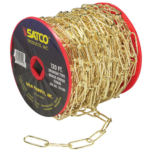 Satco | 79-205 | 11 Ga. Chain Spanish Type Brass Finish 50 yd. 150 ft. to Reel