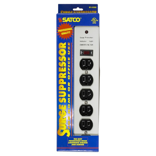 Satco | 91-222 | 6 Outlet Metal Surge Strip 4ft Cord 14/3 SJT 540 Joules 15A-1
