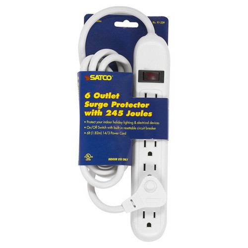 Satco | 91-229 | 6 Outlet Surge Strip 6 Cord 14/3 SJT 245 Joules