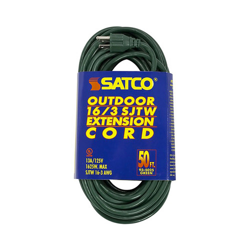 Satco | 93-5025 | 50 Green Heavy Duty Outdoor Extension Cord 16/3 Ga. SJTW-3 13