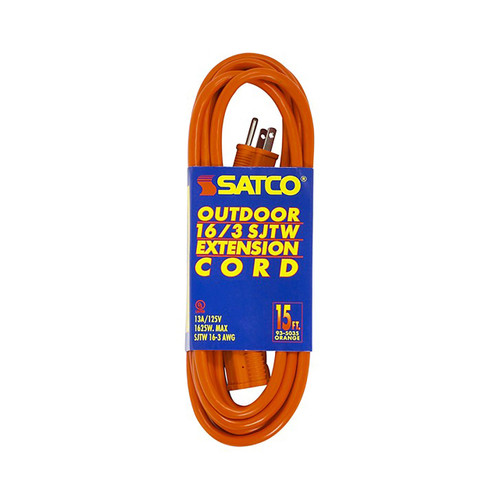 Satco | 93-5035 | 15 Orange Outdoor Extension Cord 16/3 Ga. SJTW-3"