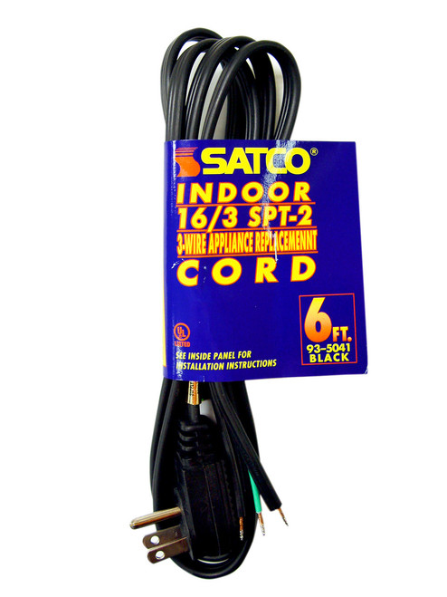 Satco | 93-5041 | 6 Foot Power Supply Cord 13A-125V