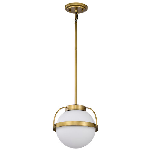 Satco | 60-7783 | Lakeshore Small Pendant Natural Brass Finish/White Opal Glass