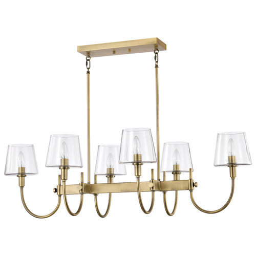 Satco | 60-7887 | Brookside 6 Light Island Pendant Vintage Brass Finish Clear Glass