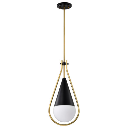 Satco | 60-7902 | Admiral 1 Light Pendant 6" Matte Black/Natural Brass White Opal Glass