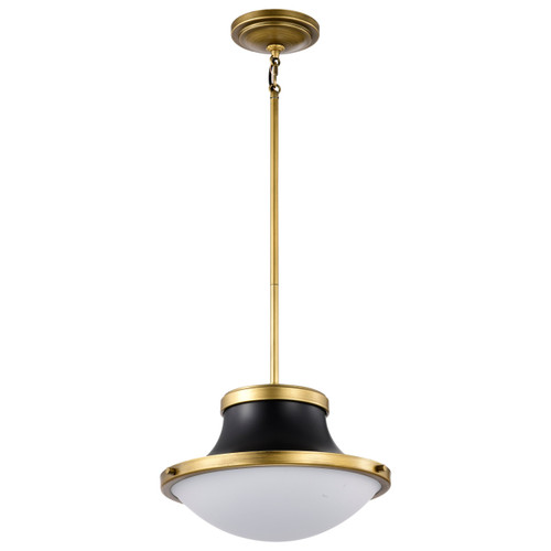 Satco | 60-7907 | Lafayette 1 Light Pendant 14" Matte Black/Natural Brass White Opal Glass