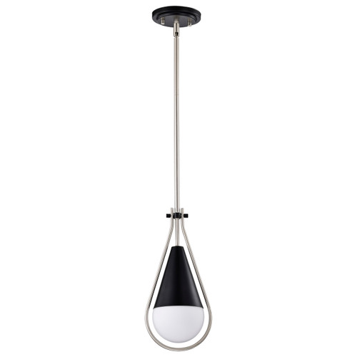 Satco | 60-7912 | Admiral 1 Light Pendant 6" Matte Black/Brushed Nickel White Opal Glass