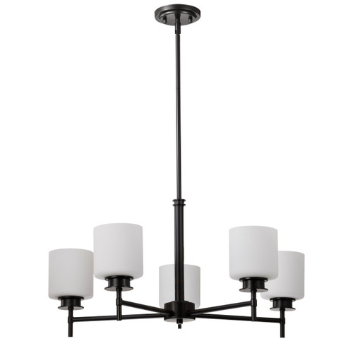 Satco | 60-8038 | Warren 28" 5 Light Chandelier Gun Metal Satin White Glass