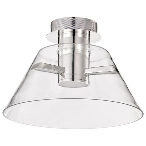 Satco | 62-2053 | Edmond 14" LED Semi Flush Pol Nickel Clear Glass