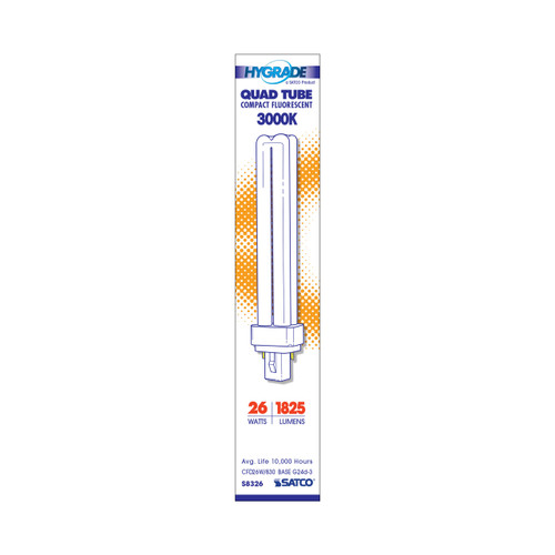 Satco | S8326 | 26 Watt pin-Based Compact Fluorescent 3000K 82 CRI G24d-3 Base