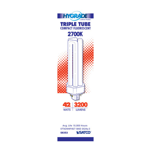 Satco | S8353 | 42 Watt pin-Based Compact Fluorescent 2700K 82 CRI GX24q-4 (4-Pin)