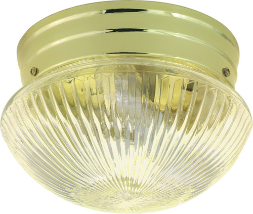 Satco | SF76-252 | 2 Light 10" Flush with Clear Ribbed Glass Polished Brass Finish