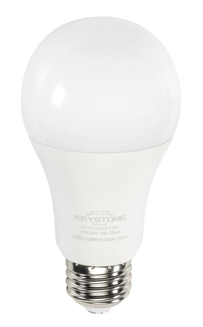 Keystone KT-LED13A19-O-830/G2 13W LED A19 Lamp, 3000K, Dimmable, 120V