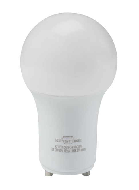 Keystone KT-LED9.5A19-O-830-GU24/G2 9.5W LED A19 Lamp, 3000K, Dimmable, 120V