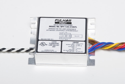 Fulham NPY-120-218-CFL PONY, 120V, Rapid Start, for: 2 x 13W Twin; or 18W Quad; or 18W Triple, Fluorescent Ballast, 2 Lamp