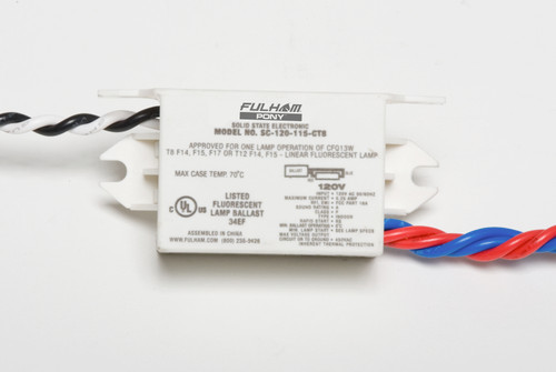 Fulham SC-120-115-CT8 PONY SUGAR CUBE, 120V, Rapid Start, for: 1 x F14 or F15 or F17 T8 ; or 1 x F14 or F15 T12, Fluorescent Ballast, 1 Lamp
