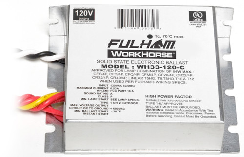 Fulham WH33-120-C Solid State Electronic Ballast 120V 60 Hz, 4 Lamp