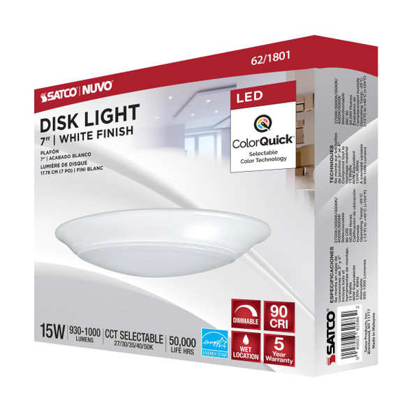 Satco | 7" LED DISK LIGHT WHITE FINISH | 62-1801