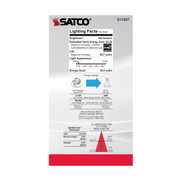 Satco | 10.5WLED/DIR/5-6/CCT-Sel/120V/ | S11857 Satco | 10.5WLED/DIR/5-6/CCT-Sel/120V/ | S11857