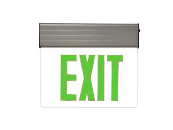 Maxlite | Edgelit Exit; Green Letters; Silver; 1 Side; Battery Backup | EXE-GS1S