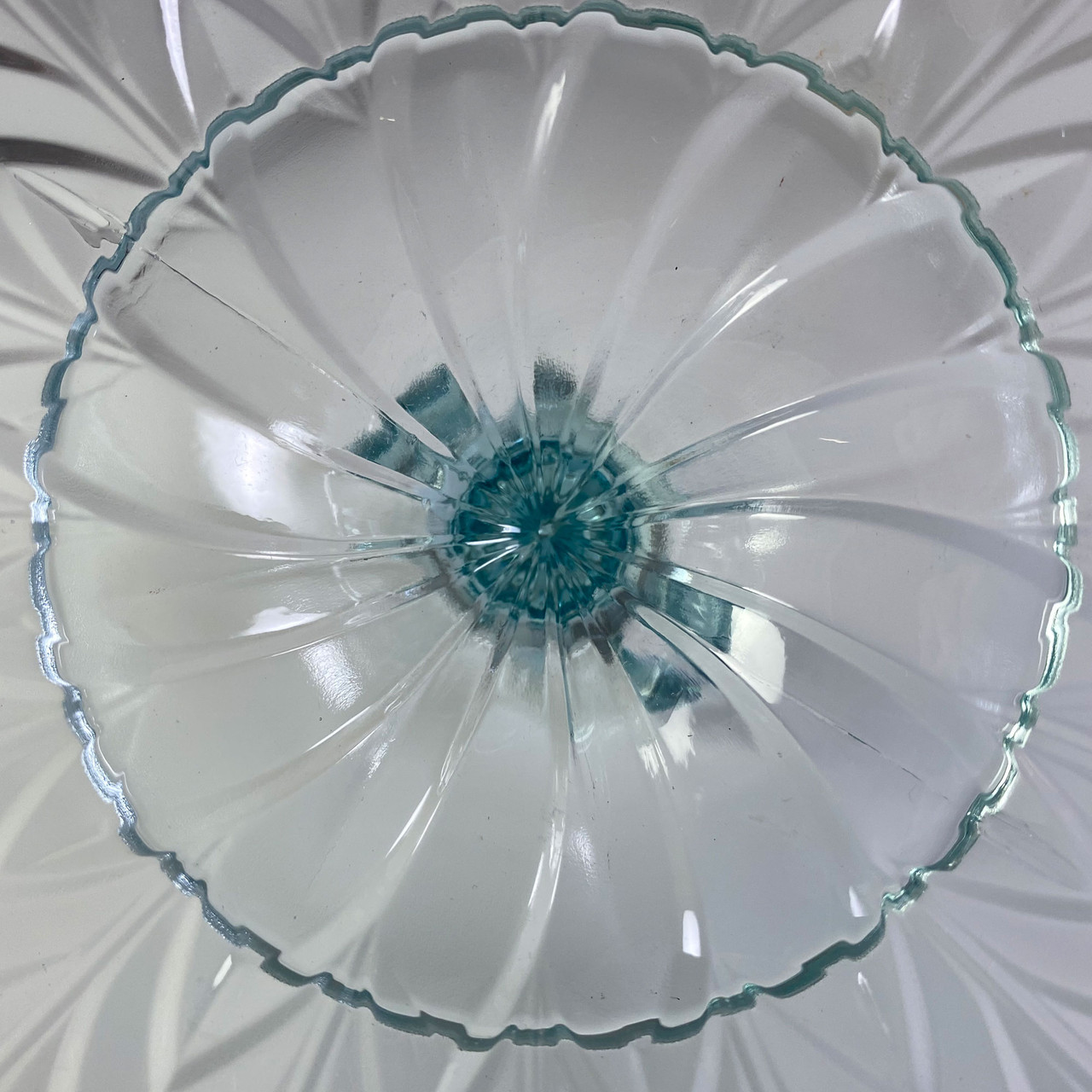 1950's Jeannette Glass Feather Blue Center Handle Serving Tray