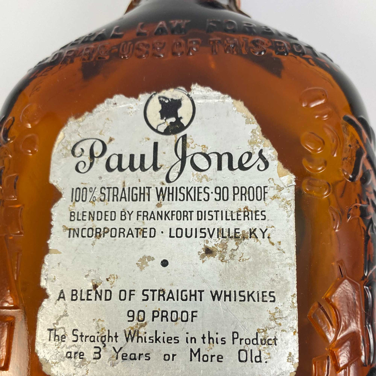 Paul Jones Four Star Embossed Glass One Pint Whiskey Bottle
