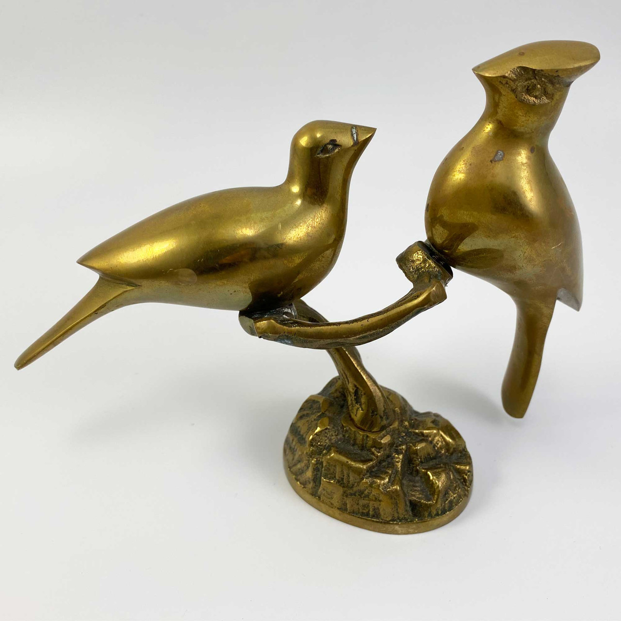 Vintage Solid Brass Love Birds/Cardinal Sitting on the Branch Figurine