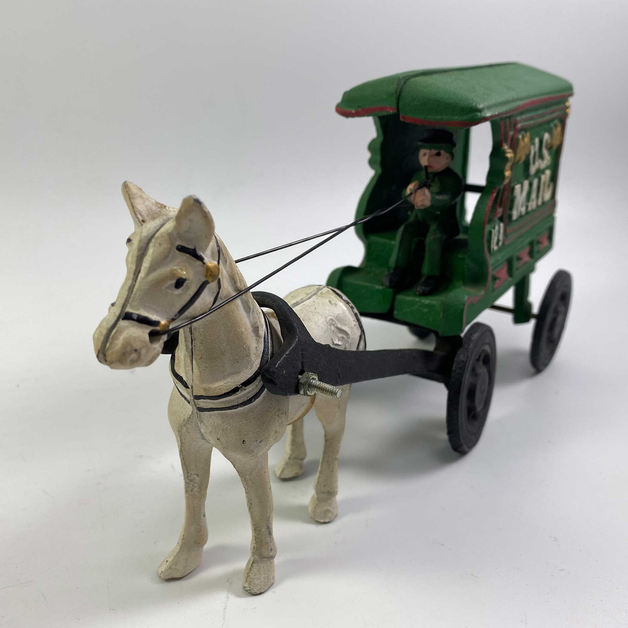 Vintage Heavy Cast Iron US Mail 128 Wagon/Carriage With Horse and Driver