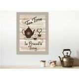 "Tea Time" framed art print in a sand color frame shown in a lifestyle setting