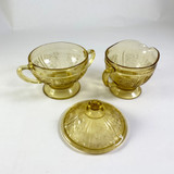 Federal Glass Amber "Sharon" Cabbage Rose "Cream & Sugar bowl with lid