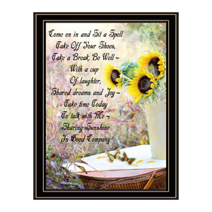 "Sharing Sunshine" in a black grooved frame "Sharing Sunshine" in a black grooved frame