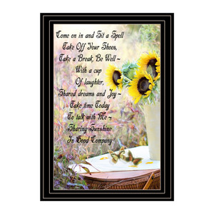 "Sharing Sunshine" in a black grooved frame "Sharing Sunshine" in a black grooved frame