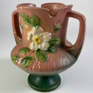 Roseville Pottery White Double Rose Vase 146-6 Roseville Pottery White Double Rose Vase 146-6