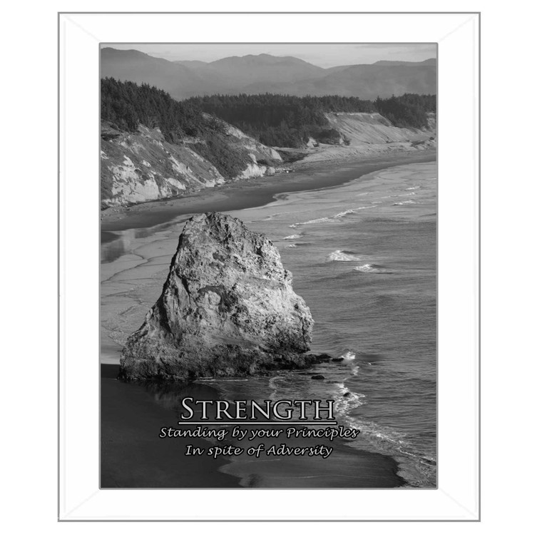 Strength grayscale in a white frame with sanded edges