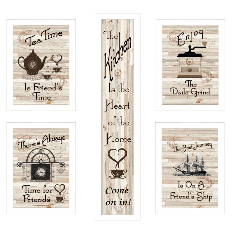 "Kitchen Friendship Collection" in white frames with sanded edges
