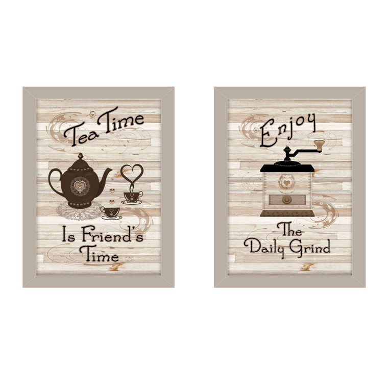 "Enjoy Tea Time" in sand-color frames